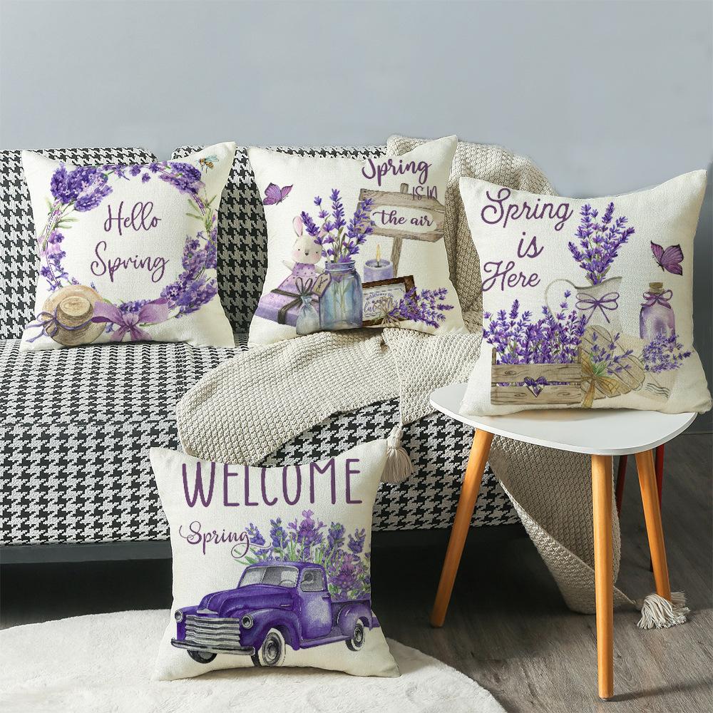 Purple Flowers Pillows Cushion Cover 18x18 Inches Throw Pillow Case Linen Pillow Covers Spring Home Decor Pillowcase for