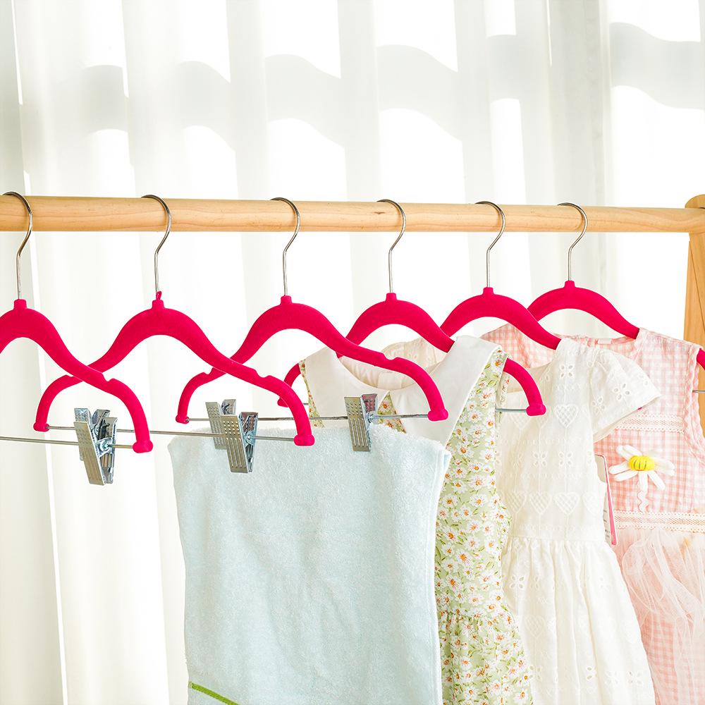 Children's Non-slip Flocked Hangers with Metal Clips for Clothing Displays