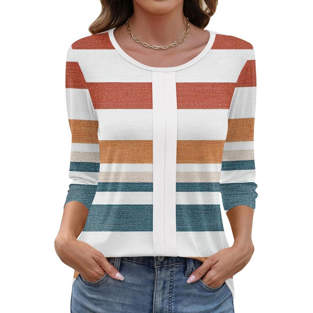 Modisches, lässiges Pullover-Oberteil mit Dreiviertelärmeln und bedrucktem Kragen für Damen