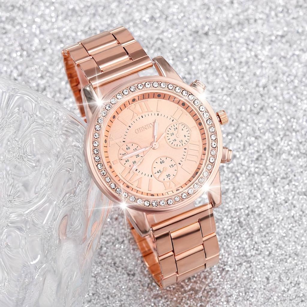 3-Piece Casual Style Round Quartz Movement Alloy Strap Women's Watch Set - Ideal Gift Set