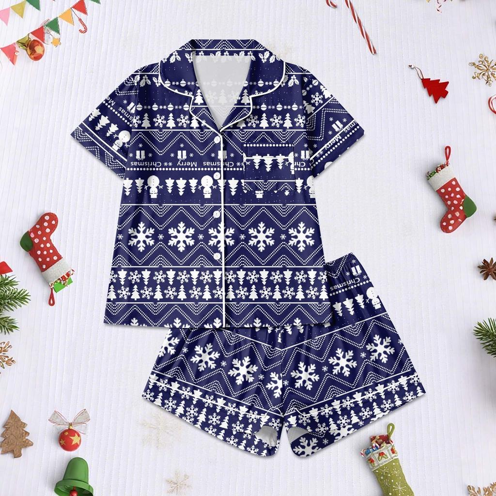 Women's Pajamas Fashion Two-Piece Shirt Shorts Set Soft Holiday Casual Clothing Set