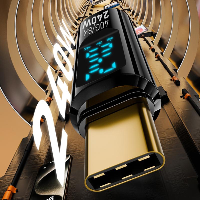 1Pc Digital Led Display Pd240W Usb4.0 40Gbps Type C To C Otg Adapter Converter 8K@60Hz 5A Fast Charging Cable For Laptop