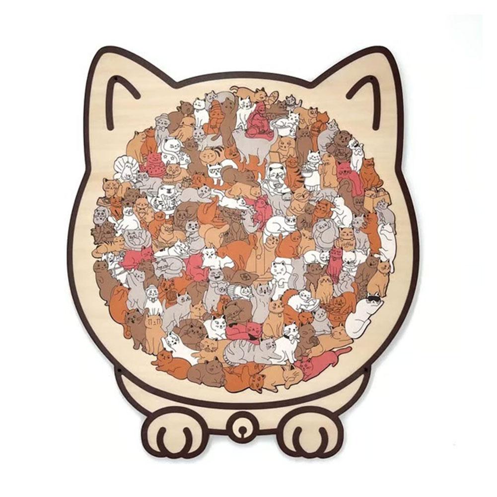 135 PC Cat-shaped Wooden Jigsaw Puzzle Unique Irregular Puzzle Pieces Game Birthday Xmas Gifts for Cat Lovers Home Decorations