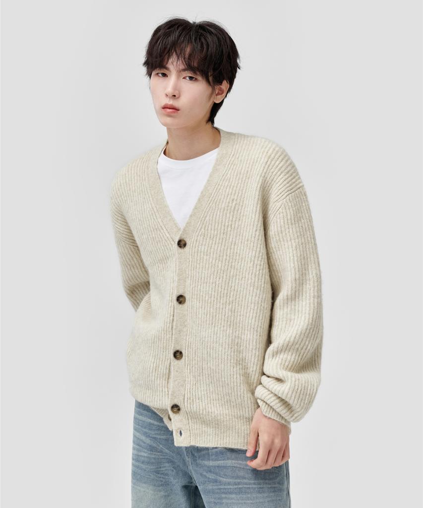 AGOD Hairy Ribbed Knit Cardigan [Oatmeal]