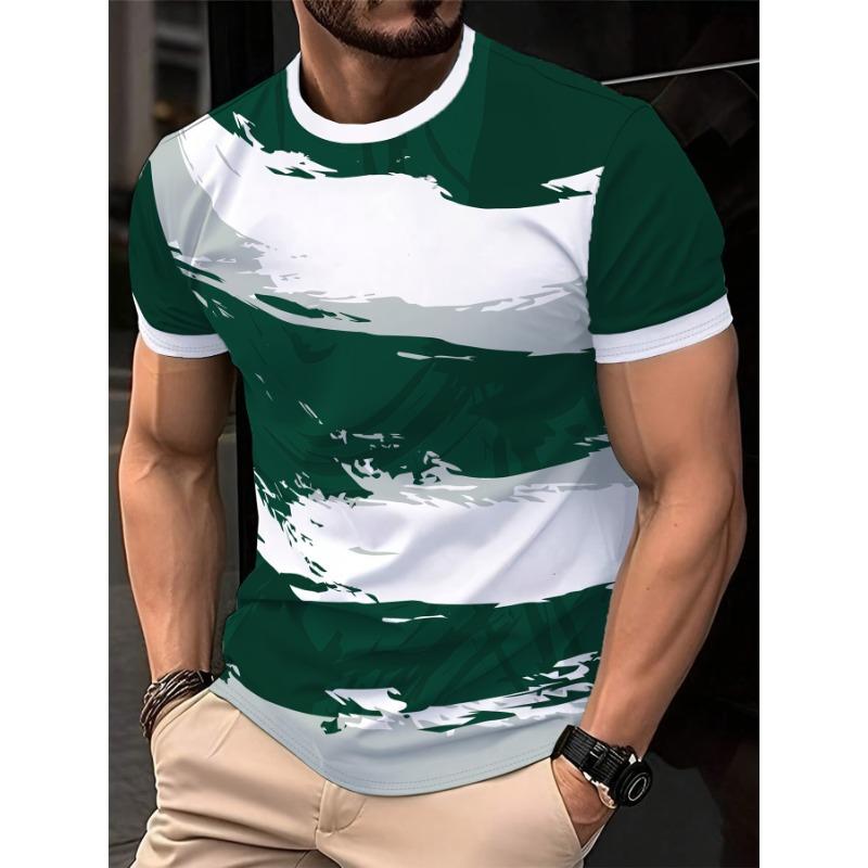 Summer Round Neck 3D Contrast Color Print Top Fashionable Casual Short Sleeved Men's T-shirts
