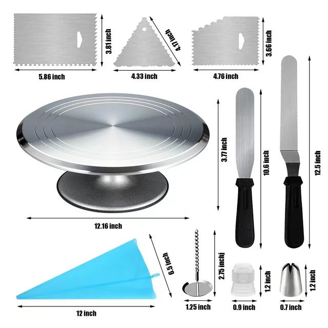 

Anti-slip and Non-stick Cake Decorating Tool Set 360 Degree Rotating Cake Turntable With Spatula Strickle and Piping Bag