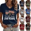 T-shirt Pull Casual à Manches Courtes et Col en V pour Femme Impression Graphique Histoire Américaine 1776 2026 Haut Commémoratif d'Anniversaire