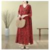 2025 Literary Retro Travel Plus Slim Cotton V-Neck Dress