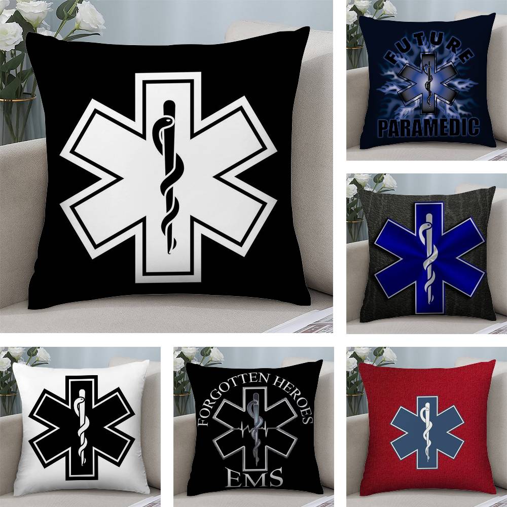 E-EMT EMS Ambulance Pillow Case Sofa Short Plush Double-sided HD Printing Room Home Office Gift Cushion Cover