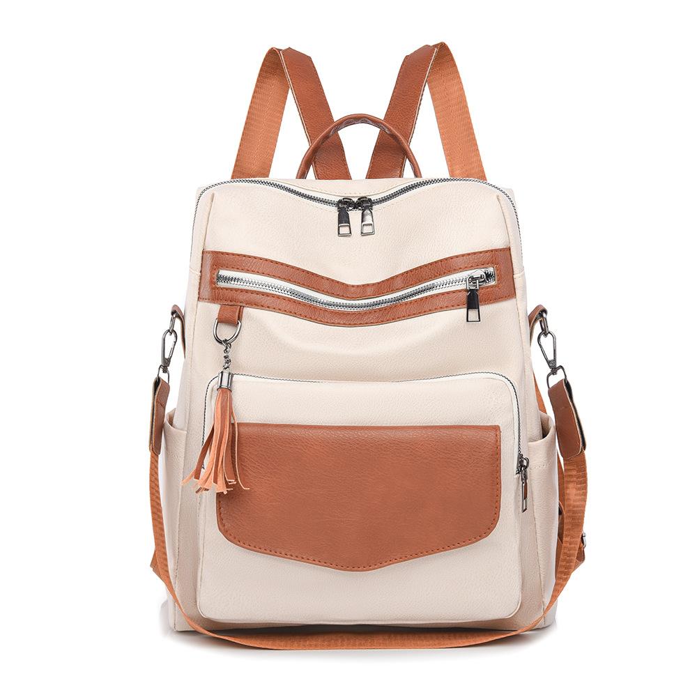 Spring Large-capacity Retro Casual Backpack Color-blocking Backpack