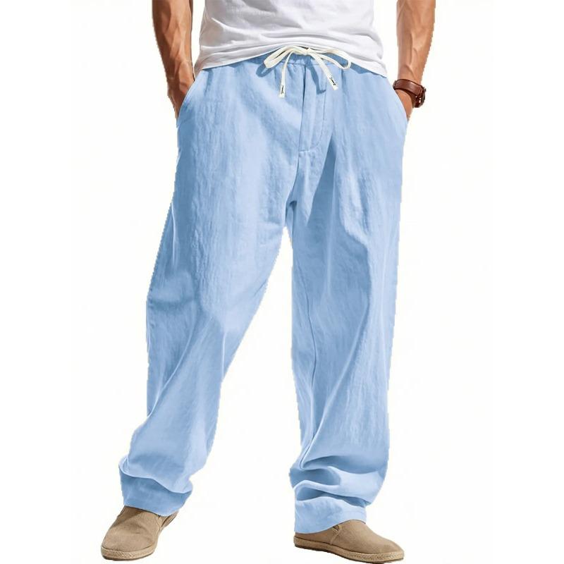 Mens Casual Linen Drawstring Waist Loose Long Pants S синий