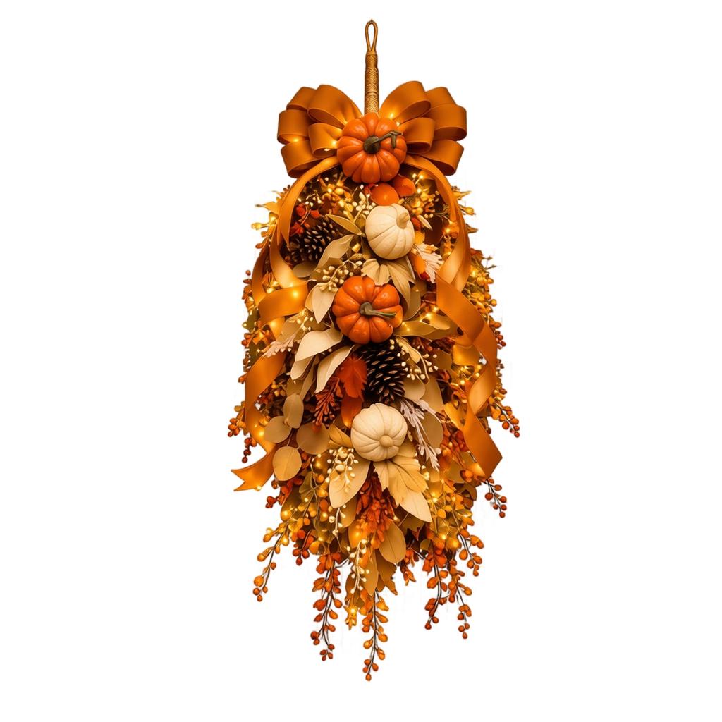 Front Door Wreath with Fall Leaves for Seasonal Home Decor
