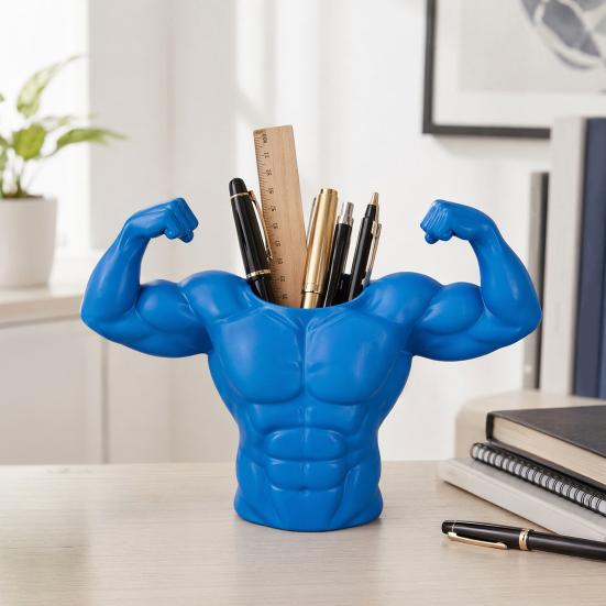 Yousheng 3D Printed Pen Holder, Muscular Man Figure, Creative Desk Organizer for Pens And Makeup Brushes, Funny Funny Fitness Enthusiast Gift