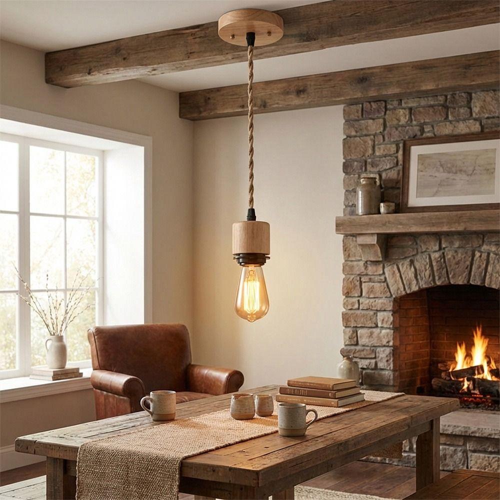 New Solid Wood E27 Lamp Holder Adjustable Wire Hanging Pendant Lamp DIY Accessories Screw Lampshade Base