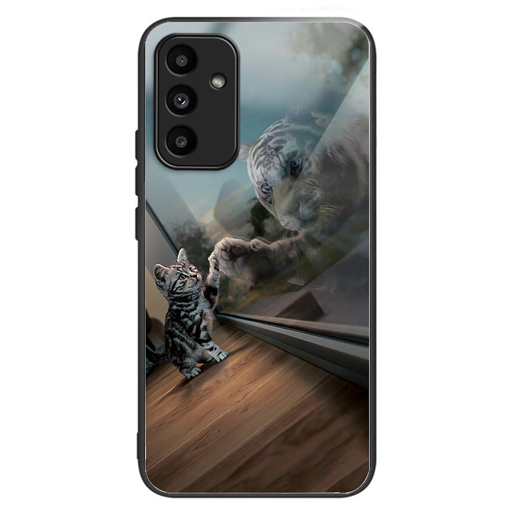 

For Samsung Galaxy A15 4G/5G Phone Case Pattern Printing Tempered Glass Cover Mirror Cat