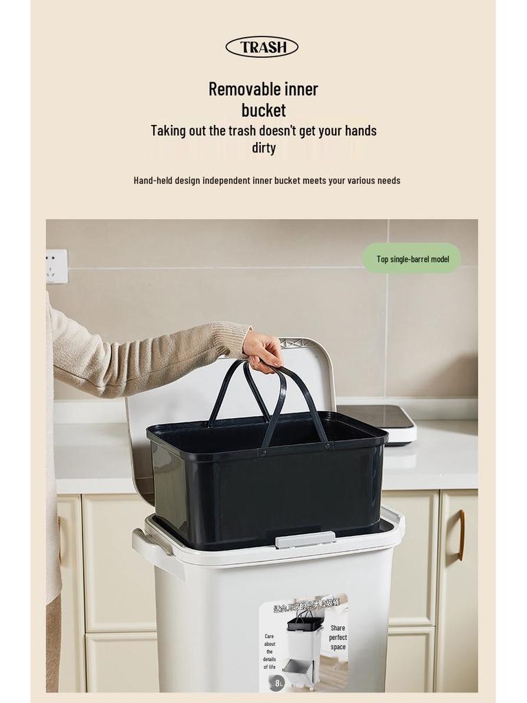 2026 Large-Capacity Kitchen Trash Can with Lid, Double Layer for Dry & Wet Waste Separation