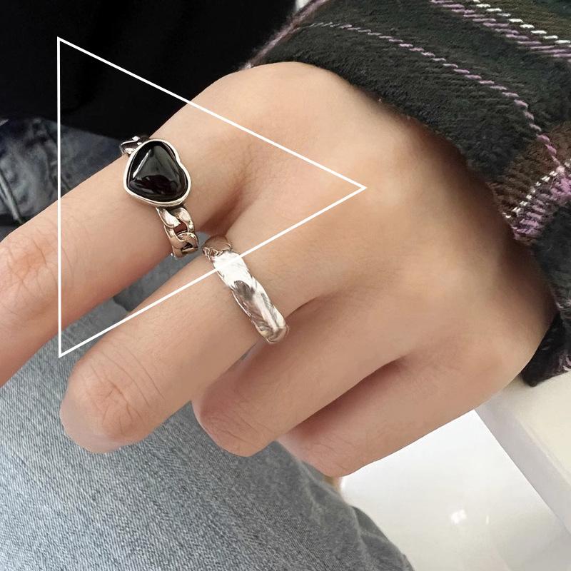 925 Sterling Zilveren Ring voor Vrouwen Meisje Gift Blace Steen Kristal Glazuur Retro Punk Open Sieraden Dropship Groothandel