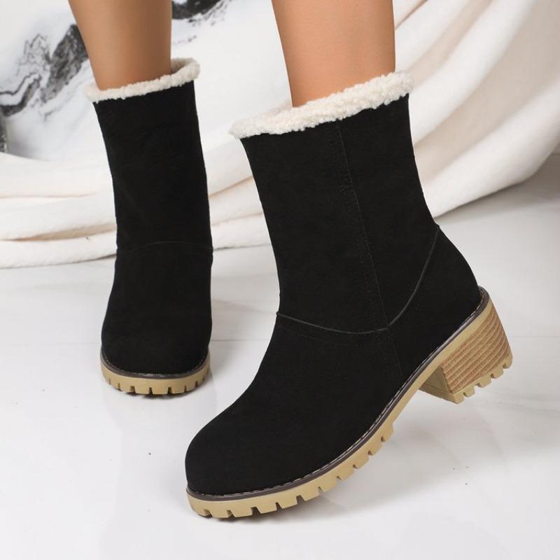 

Winter new thick heel velvet thickened snow boots women s large size warm towel short boots cotton shoes women 36 чёрный