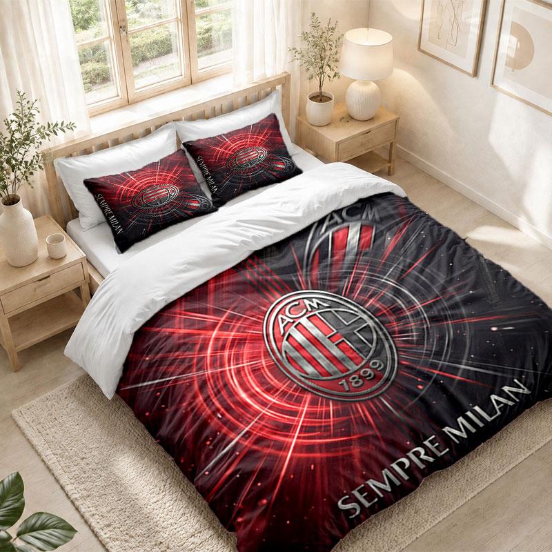 Set Biancheria da Letto 1 Copripiumino 2 Federe Stampa AC Milan Decorazione Camera da Letto Casa