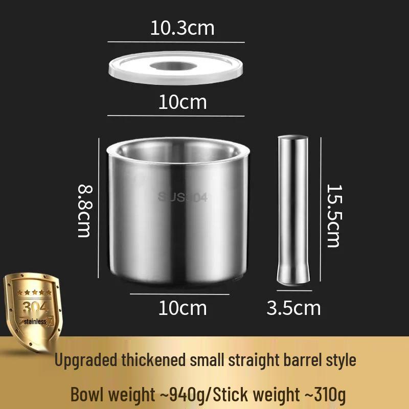 304 Stainless Steel Garlic Mortar and Pestle: Thickened Crusher, Press, and Grinder for Household or Medicine.