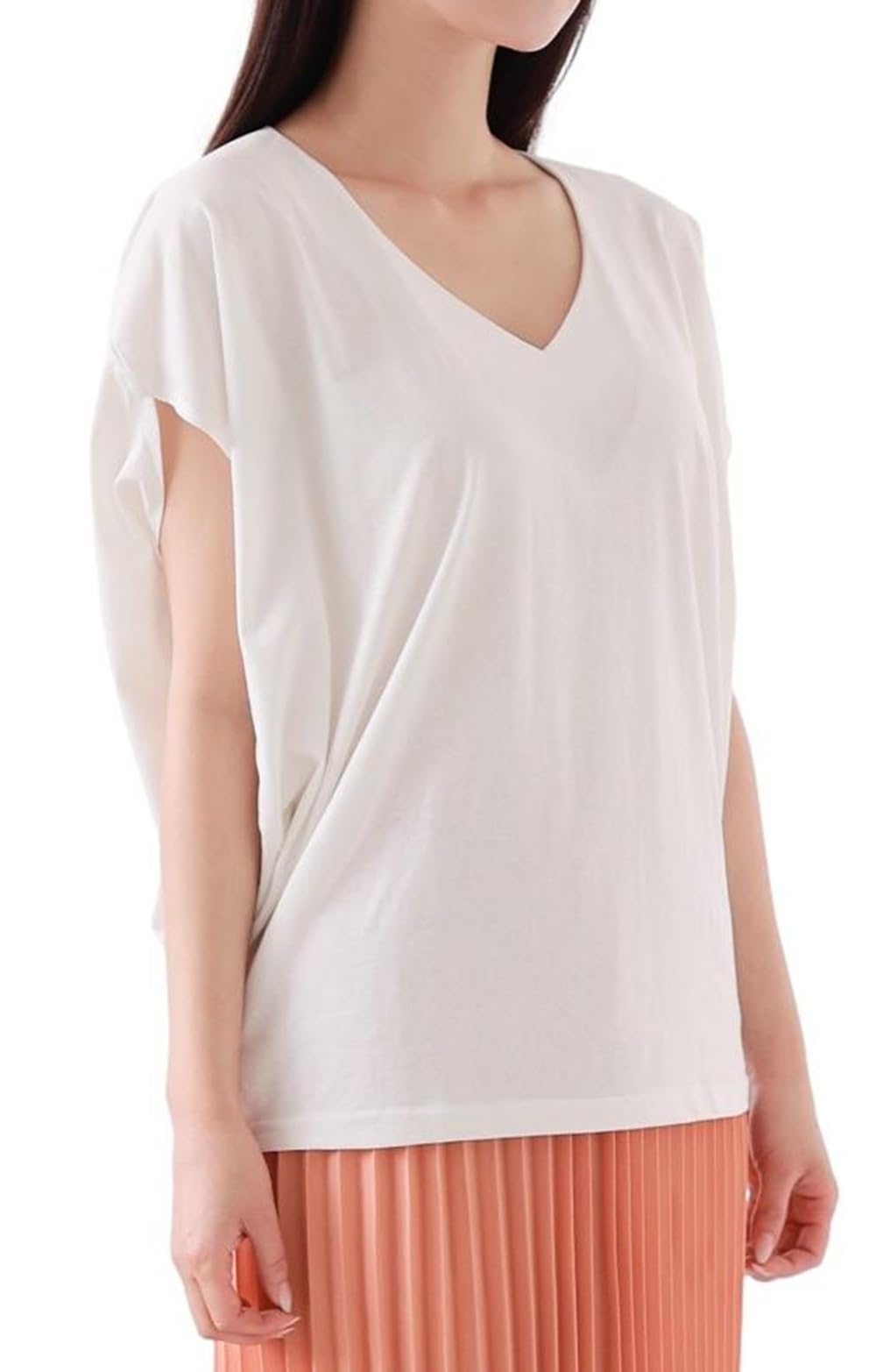 

серый спереди и сзади дольман короткий рукав [Спящая Овца] 100% хлопок, V-образный вырез, рукав, кокон, трикотаж, белый, черный, (ATK005WHML) белый