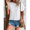 Top Eyelets Summer Spring Curved Hem, Casual Women's Short Sleeved Fashionable T-shirt Beach Vacation Short Style