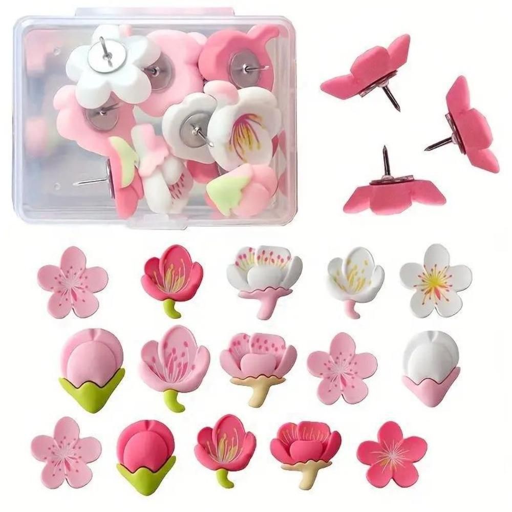 20/30Pcs 3D Sakura Pushpins Creative Pink Flower Push Pins Blackboard Push Pins  Photo Wall Decor