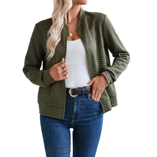 Women's Full Zip Up Jacket Long Sleeve Stand Collar Waffle Coat Casual Slim Fit Sweatshirt Fall Outerwear