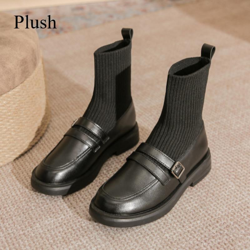 

Плоские ботильоны Осенне-зимние носки-ботинки для женщин Универсальные вязаные эластичные ботинки 40