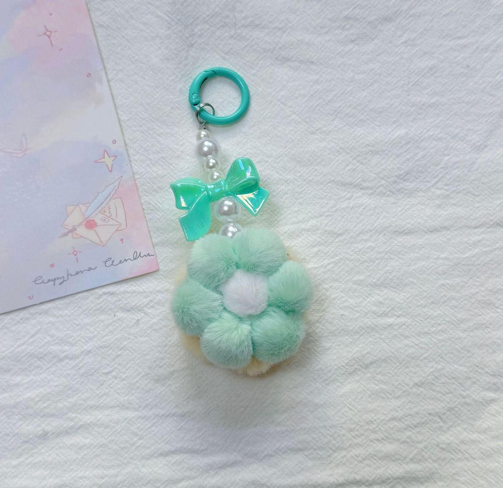 Cute Plush Flower Pom Pom Keychains - Charms for Backpacks and Bags