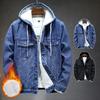 Men's Autumn and Winter Retro Hooded Denim Jacket Coat Hooded Plus Velvet Windbreaker Thickened and Warm for Men