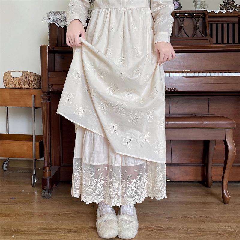 Women s Japanese Style Cotton Linen Lace Patchwork Wide-Leg Pants One Size