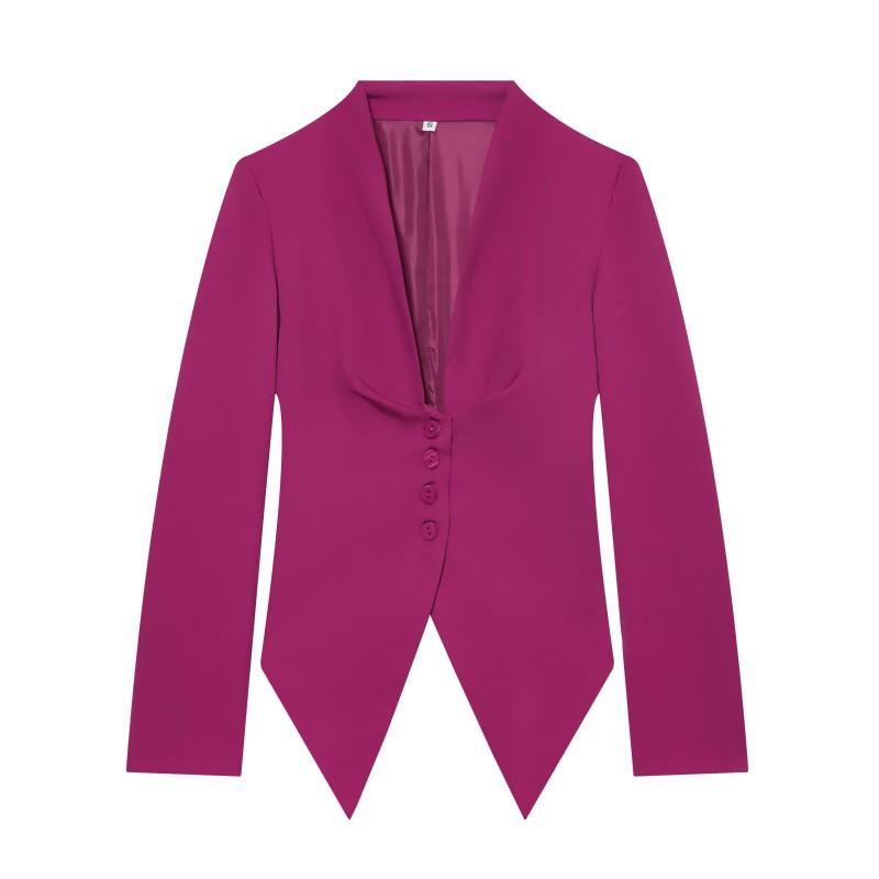 Womens Single-Breasted V-Neck Long Sleeve Blouse Pleated Chest Mid-Length Casual Blazer 2026 Fall