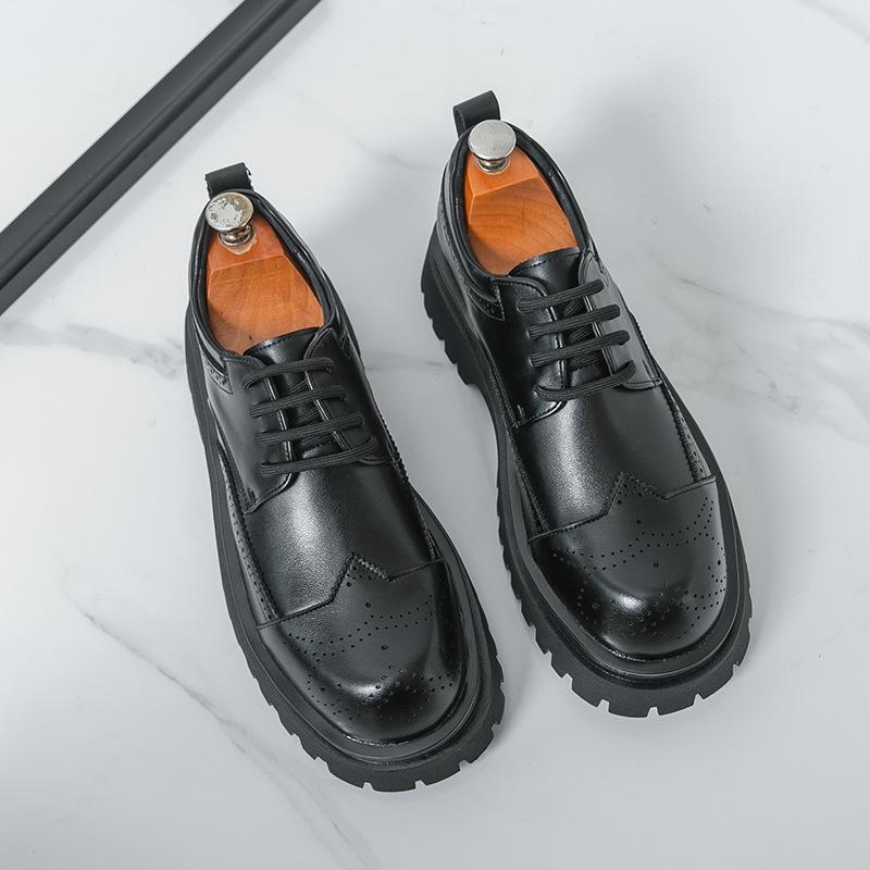 Leather Shoes Platform Men's Shoes Engraved British Brock Shoes Groom Wedding Shoes Korean Version Business Casual Big Head Leather Shoes