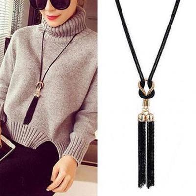 1Pc Fashion Argent Cristal Strass Collier Femmes Pendentif long pull chaîne