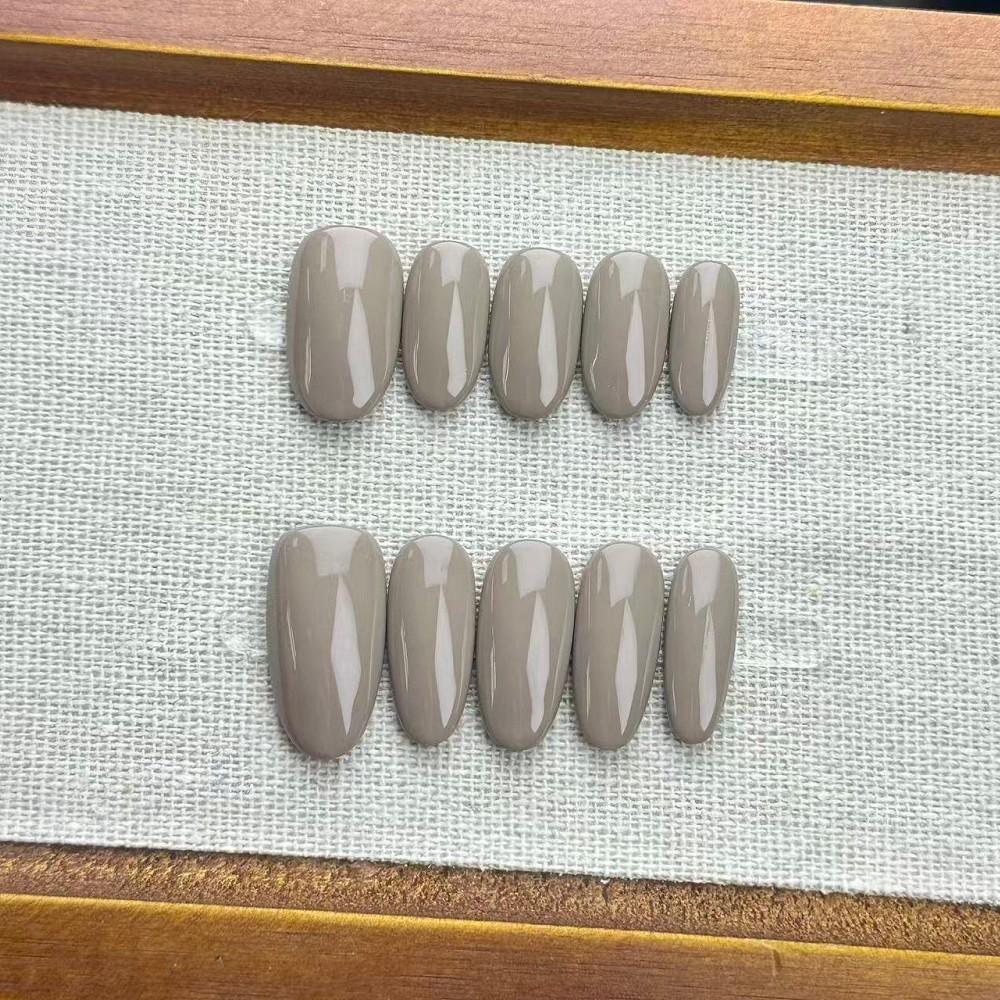 Handmade Press On Nails Glossy Solid Color Oatmeal Milk Gray Phototherapy Fake Nail Patch Artificial Nail Reusable