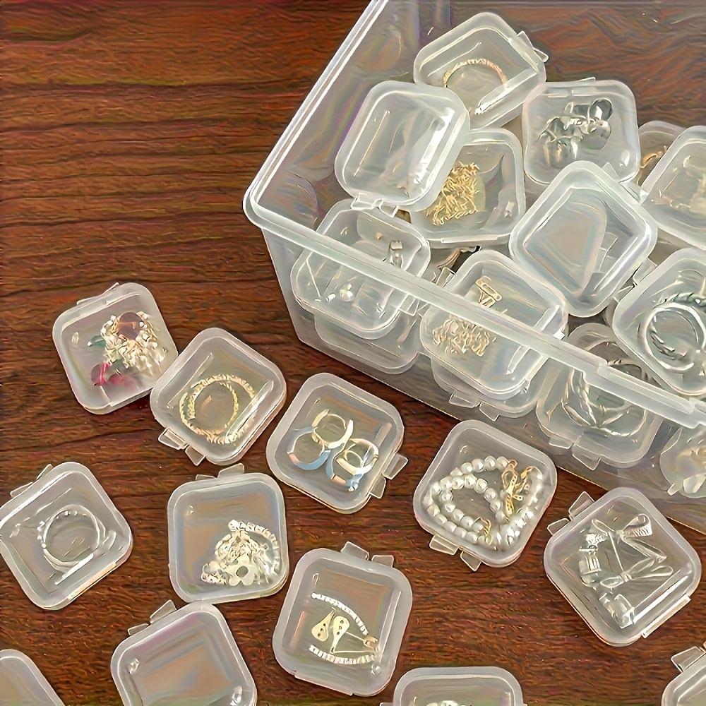 30pcs Mini Clear Plastic Jewelry Storage Boxes with Lids, Transparent Square Containers,Earring Organizer, Stackable Organizer