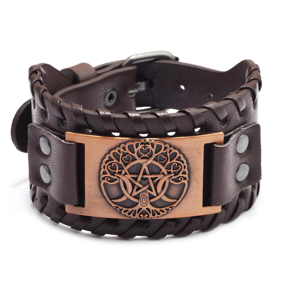 Vintage Norse Rune Leather Bracelet For Men Odin Symbol Punk Style Accessory