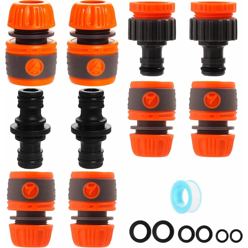 סט מחברי צינור גינה, מתאם ברז 3/4" ו-1/2" עם חיבורי זכר כפולים, לצינור מים חיצוני