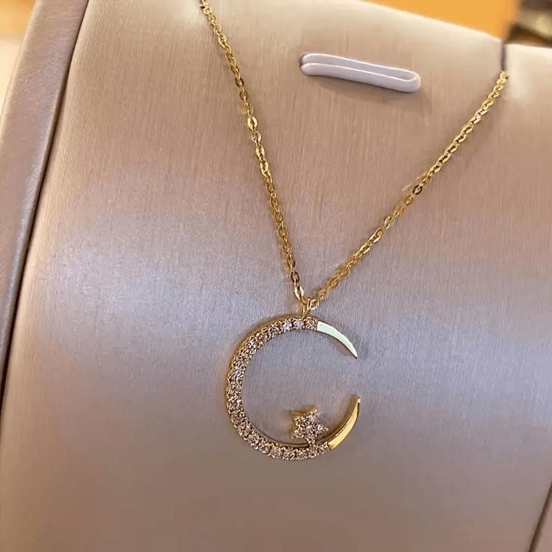 

1pc Titanium Steel Chain Romantic Cute Crescent Moon Star Pendant Necklace Women Starry Sky Jewelry All Occasions Gift