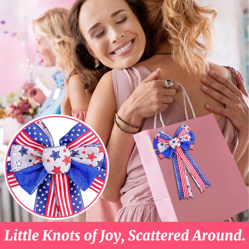 American Independence Day Bow Decoration Prop Festival Flag Star Stripe Bow Ribbon Pendant