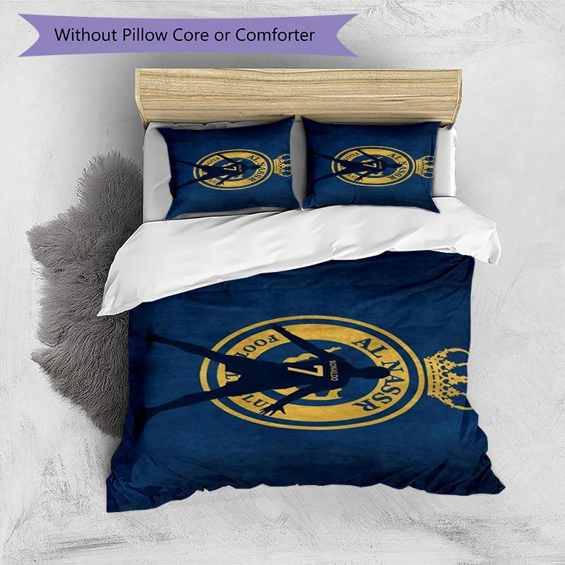 Al-Nassr Football Club Crest Printed Pattern Duvet Cover Set – includes 1 duvet cover and 2 matching pillowcases Bedroom decor Christmas gifts