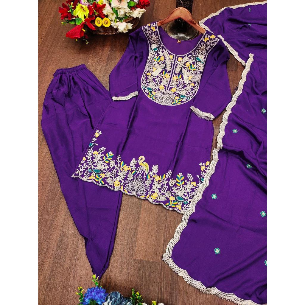 Presenting  New Designer Embroidered Dhoti Suit With Coding Sequence Embroidered Work