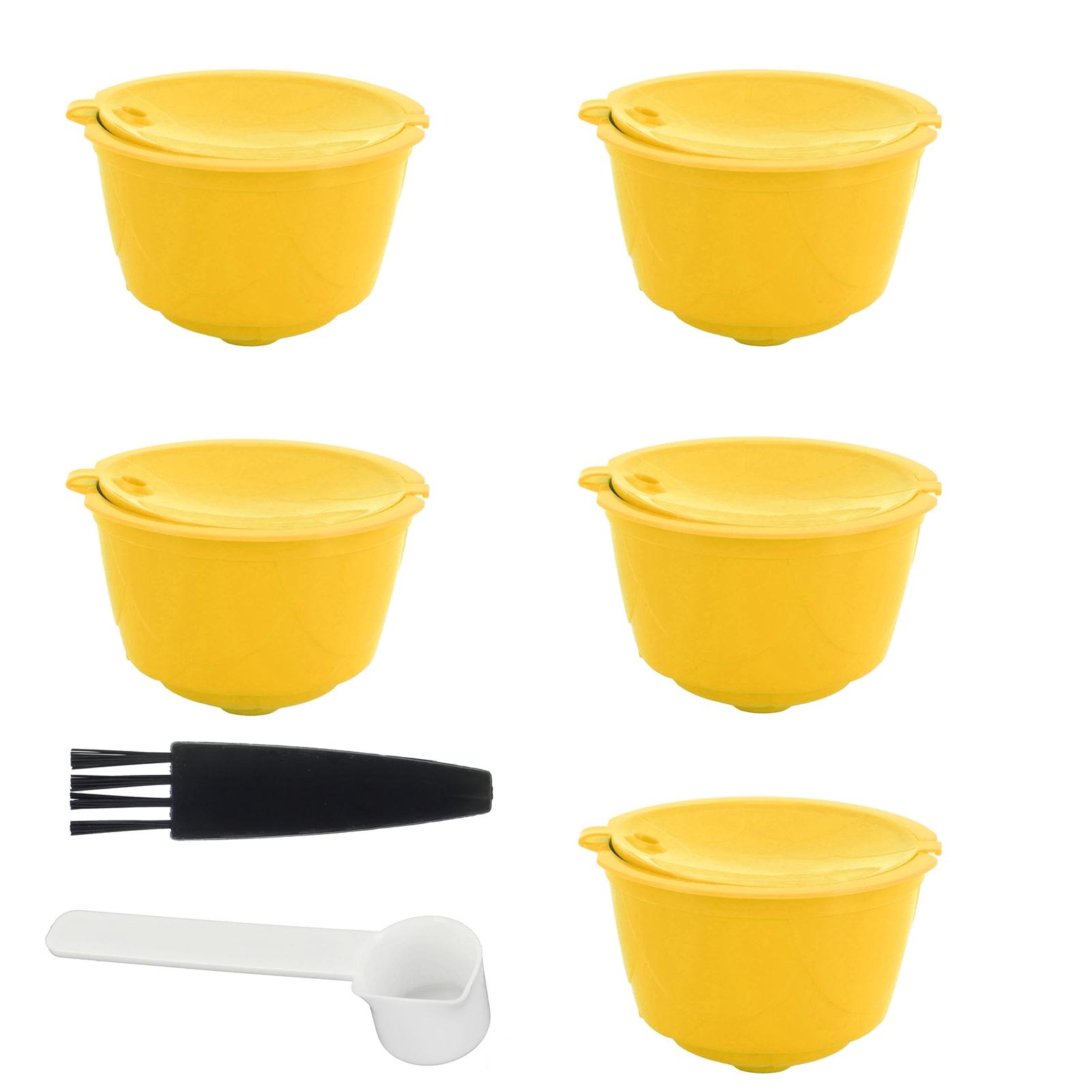 

Набор капсул для кофемашины, многоразовая чашка-фильтр для кофе, аксессуары, подходит для DOLCE GUSTO(Желтый 5 капсул 1 ложка 1 кисть)