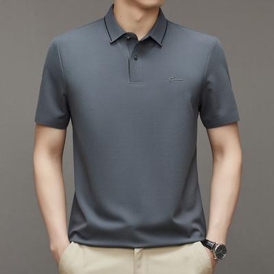 Camiseta de Verano de Color Sólido de Manga Corta Sin Costuras Casual de Negocios Polo Top para Hombres Jóvenes y de Mediana Edad