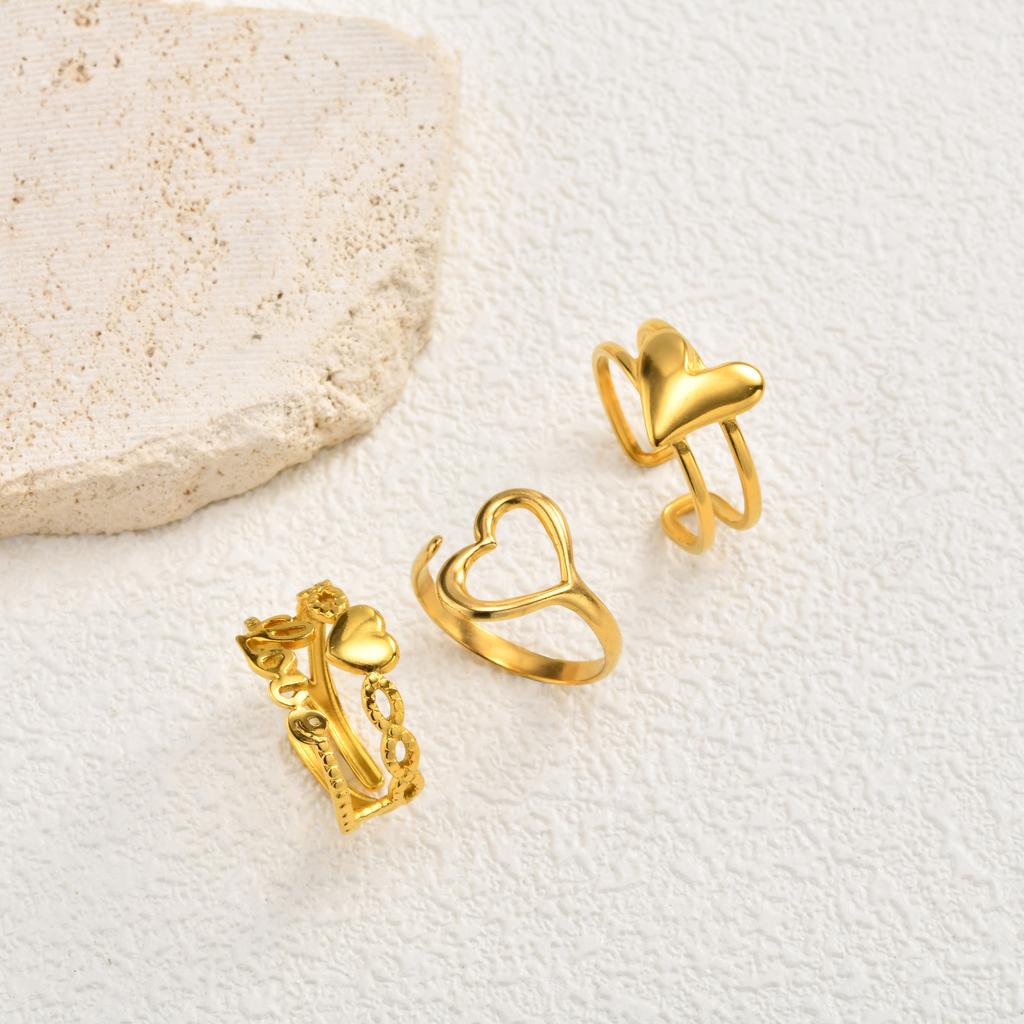 Vnox Gold Plated Heart-shaped Adjustable Rings, Stainess Steel Gold Color Love Open Rings For Women Girl Classic Jewelry Gift