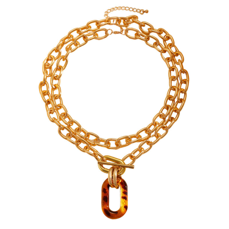 Fashionable Irregular Resin Leopard Oval Pendant Necklace for Women Ladies Coarse Chains OT Buckle Necklaces Jewelry Wholesale