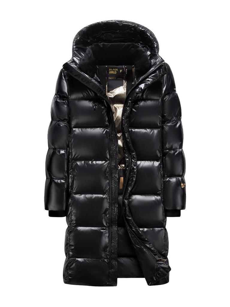 Black Gold Goose Down Long Coat - Unisex Winter Over-Knee Jacket for Extreme Cold