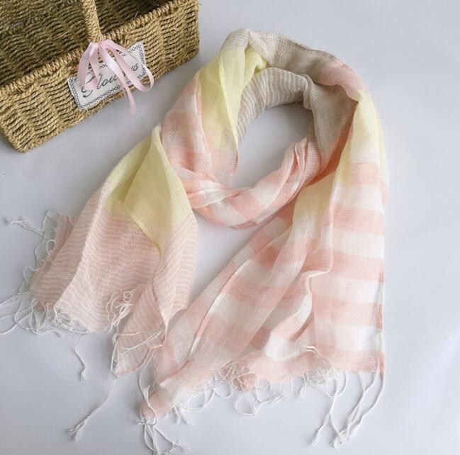 

Japanese Design Spring And Summer Thin Light Breathable Linen scarf Elegant Bright Color Striped Scarves 55*180CM 55X180CM