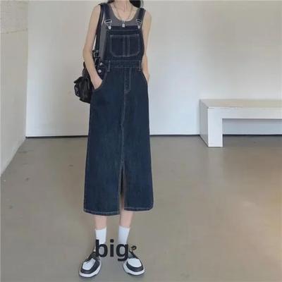 Schlanker Denim-Overallrock im koreanischen Stil - Damen Sommerkleid mit Schlitz